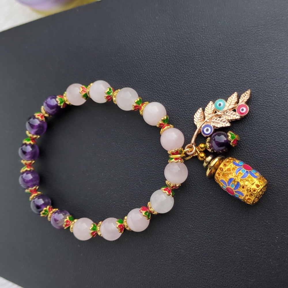 Gold and Purple Beaded Bracelet Elegant